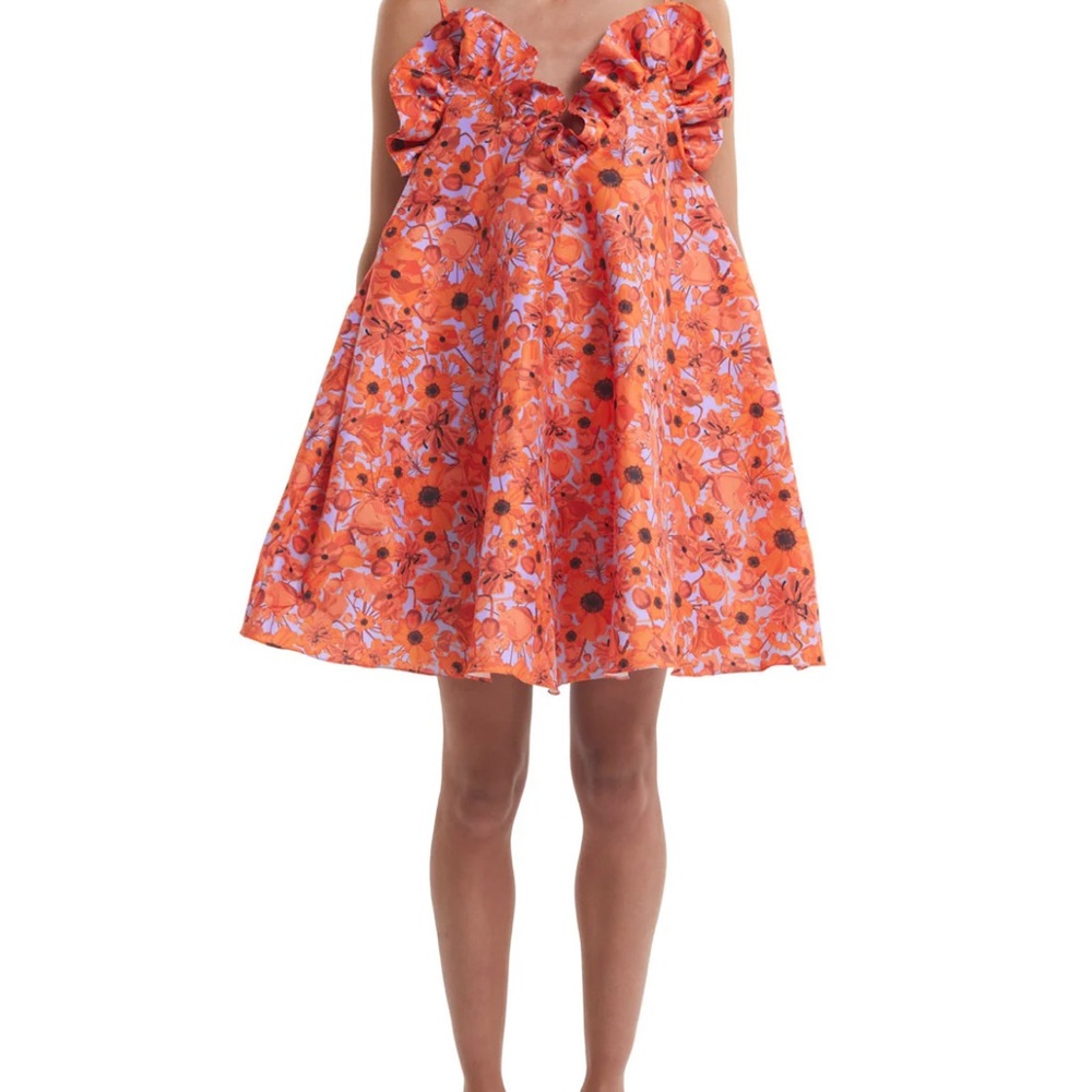 Kika Vargas Orange Floral Mini Dress